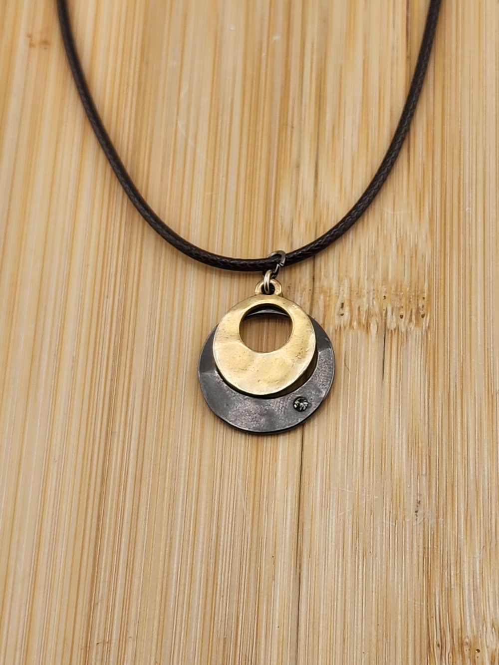 18in To 20in Adj Two-Tone Gold and Silver Disc Pendant Necklace